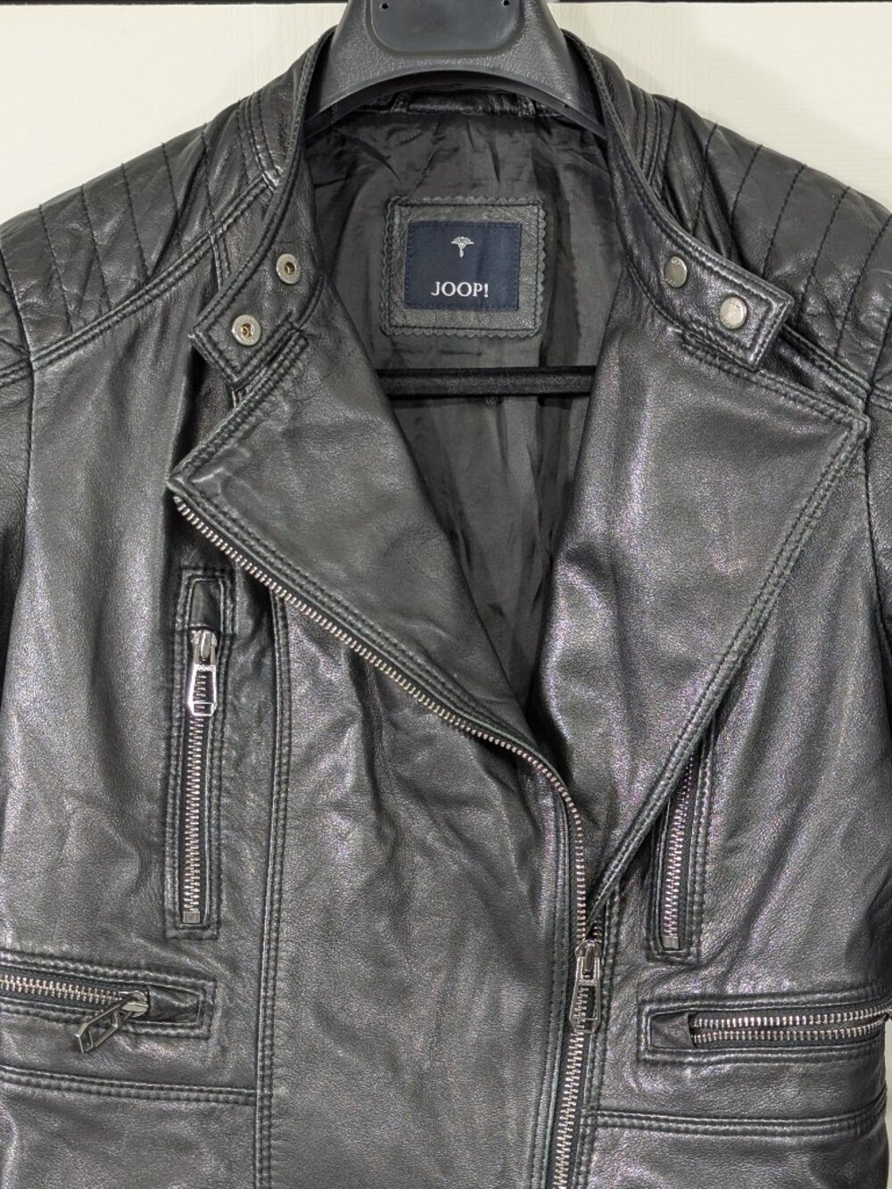 Joop! Women's Black Leather Jacket Biker style - Picture 15 of 15